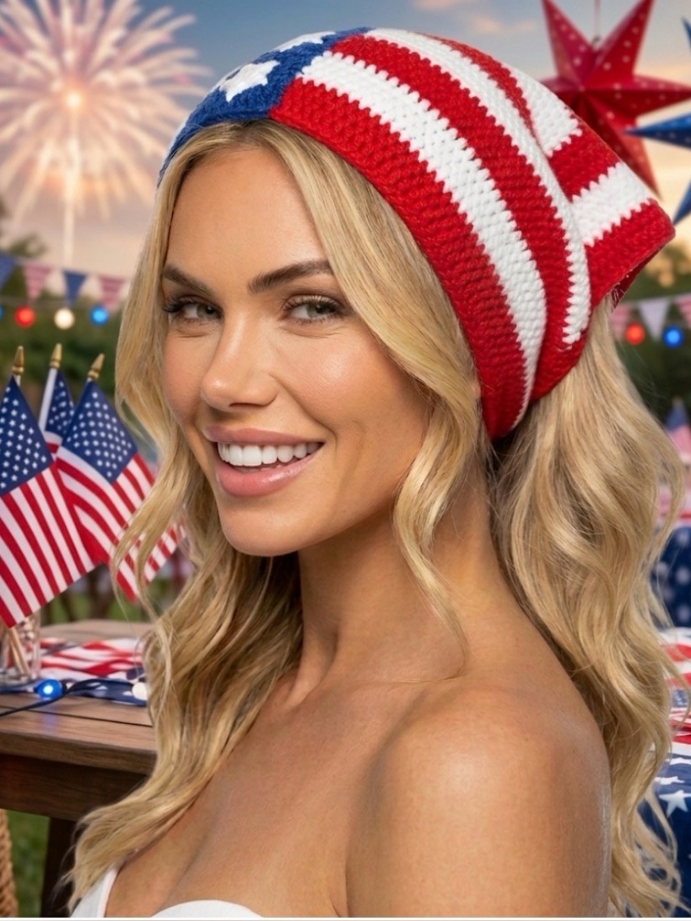NWT ⚜️🇺🇸⚜️ Piper K Patriotic American flag crochet hair Bandana